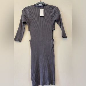 Tobi New women’s stretch mock neck 3/4sleeves gray side splits bodycon dress Med